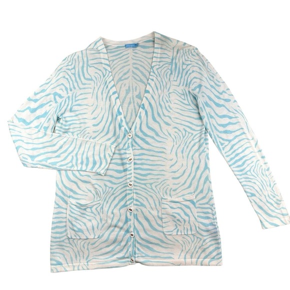 J. McLaughlin Zebra Print Cardigan Light Blue Modal/Cotton Blend Button Up M - Picture 3 of 11